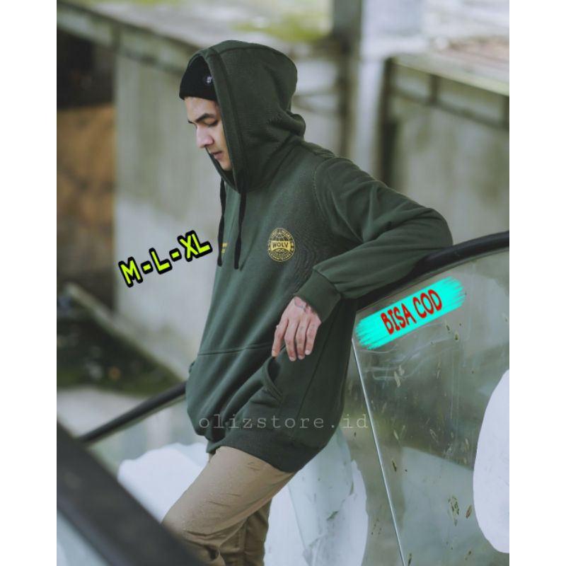 Hoodie Pria Original WOLV Warna Hijau Army / Sweater Pria / Sweater Wanita