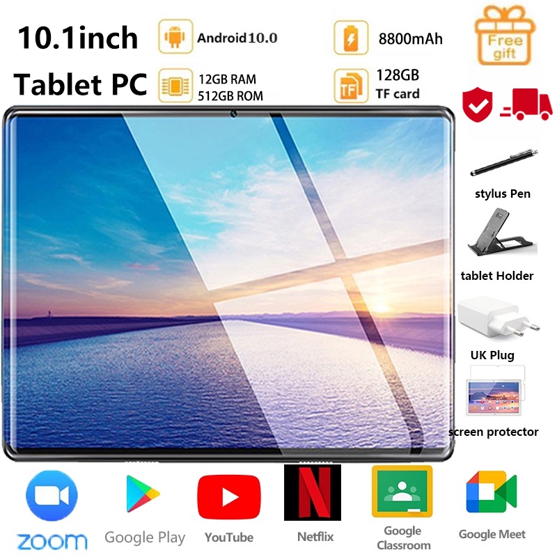 Tablet PC Android 10.1 inch 12GB + 512GB 10-core Android 10.0 Siswa Pelajaran Online Belajar Tablet PC Jaringan 4G WiFi Tablet PC