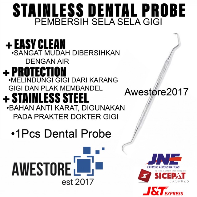 Alat Pembersih Karang Gigi Dental Probe Stainless Steel Sela Dokter