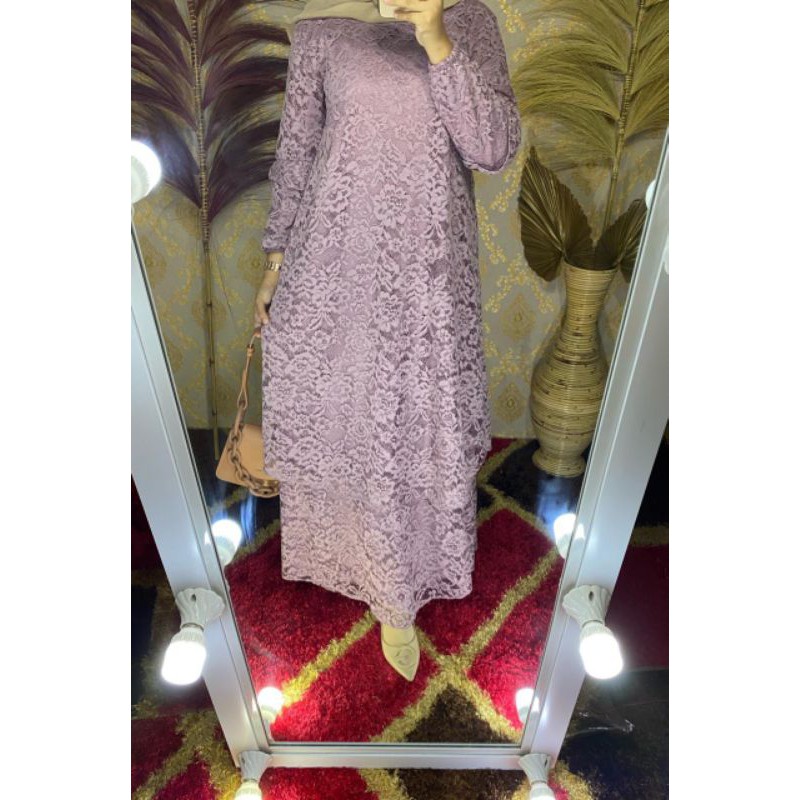 Gamis Malaysia Brukat Lilac
