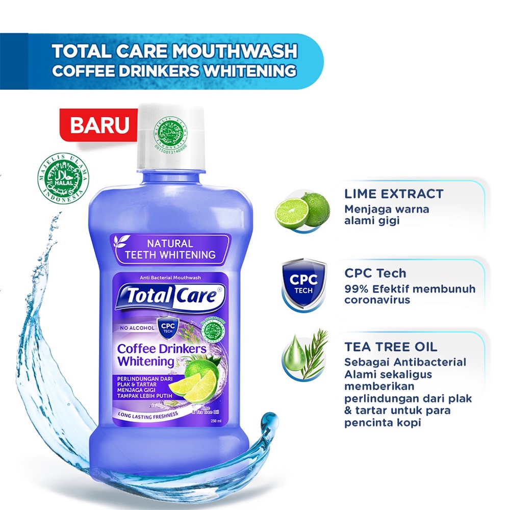 ❤ Under100 ❤ TOTAL CARE Anti-Bacterial Mouthwash 250ml | No Alcohol | Natural Obat Kumur | Pembersih Mulut | Nafas Segar | Mulut Bersih