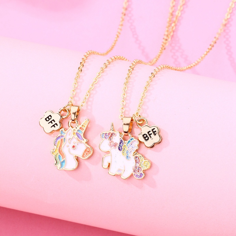 2pcs / Set Kalung Rantai Liontin Unicorn Lucu Untuk Wanita