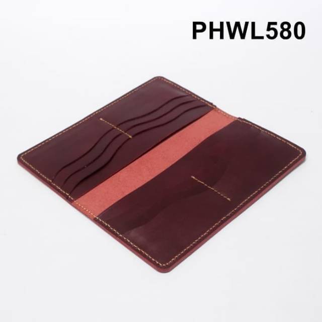 Dompet cewek model panjang - kartu banyak kulit sapi asli warna marun PHWL 580