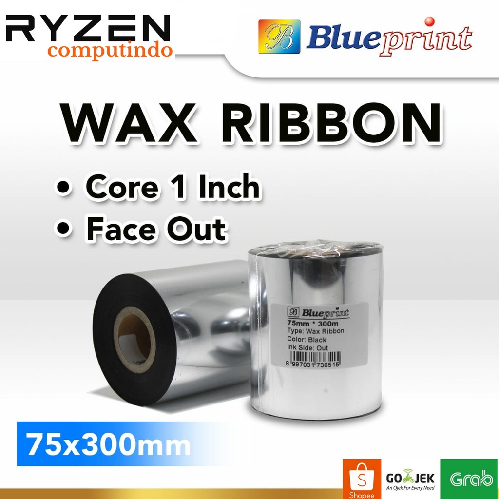 

BLUEPRINT Wax Ribbon Barcode Label 75mm x 300m Thermal Transfer Ribbon - 75x300mm