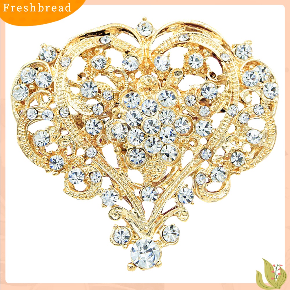 Terlaris Women Fashion Hollow Rhinestone Inlaid Heart Brooch Pin Wedding Party Jewelry