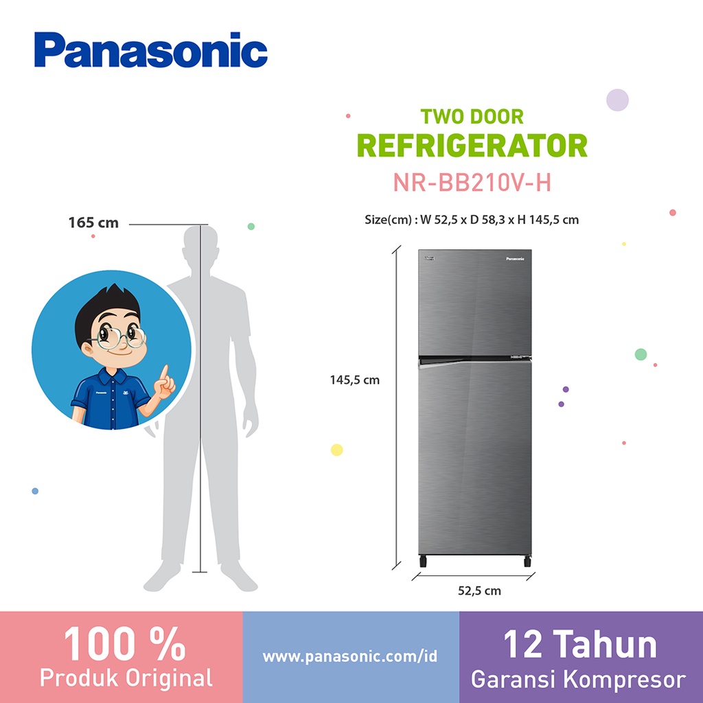 Panasonic NR-BB210V-H Kulkas 2 Pintu [210 L] - Glory Grey