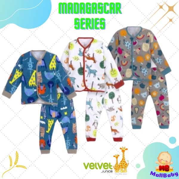 Velvet Junior Baju Bayi Velvet SML - Setelan Panjang KANCING TENGAH Piyama Bayi