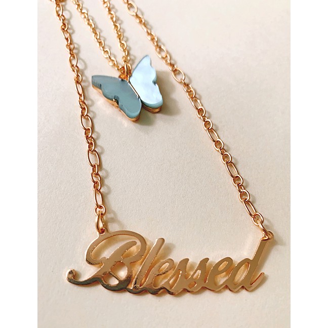 LRC Kalung Wanita Fashion Butterfly Letter Resin Alloy Multilayer Necklace K43611