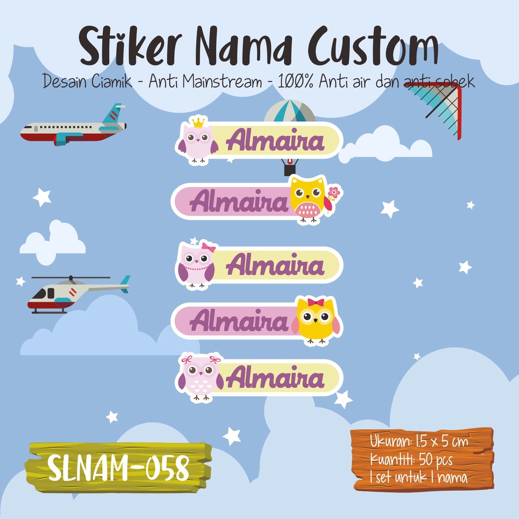 

sticker label nama anak kartun girl cute princes muslimah SLNAM 058