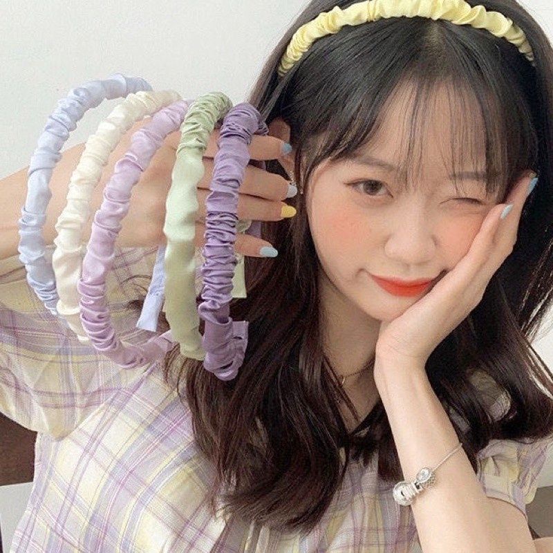 Bando Scrunchie Serut Bahan Satin Gaya Korea Korean Headband Bandana