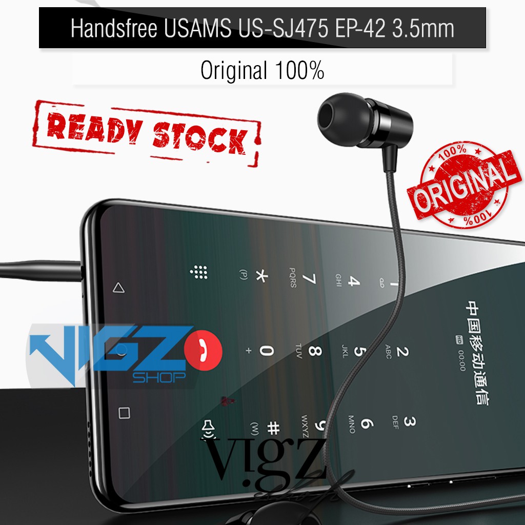 USAMS EP-42 Audio Jack 3.5mm Metal In-ear Earphone 1.2m Black Original