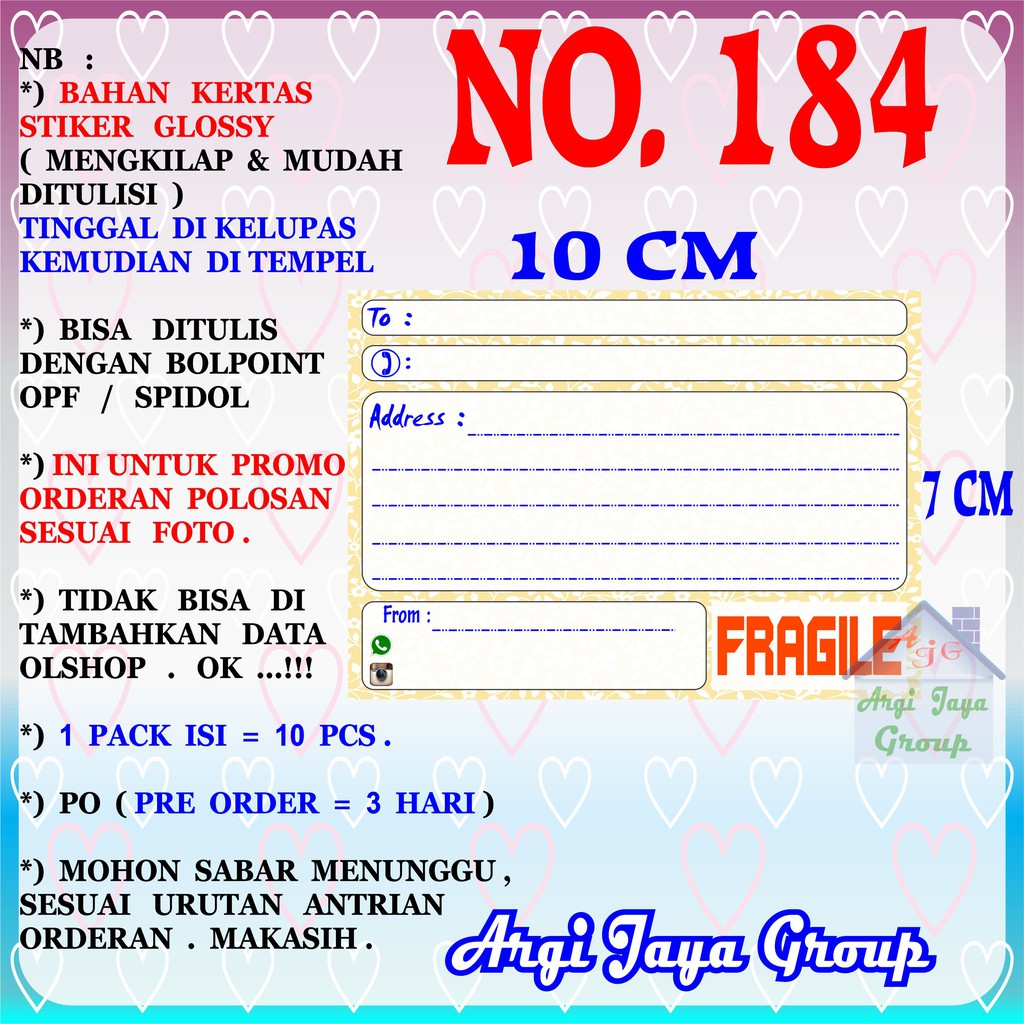 

Promo!Stiker Label Pengiriman Polosan No = 184 (10x7cm) 1 Pack = 10 Pcs