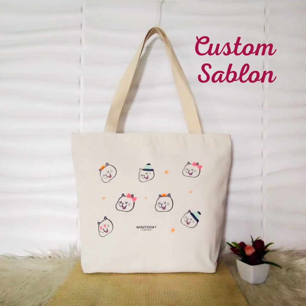 TOTEBAG BLACU CUSTOM SABLON DAN TOTE BAG BLACU CUSTOM UKURAN BISA POLOS ATAU SABLON MODEL LANDSCAPE