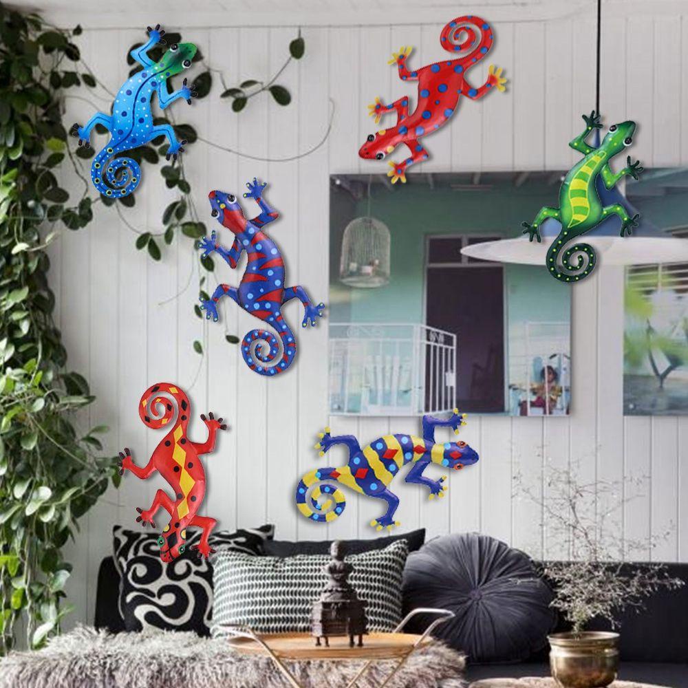 Agustina Metal Gecko Colorful Backyard Micro Landscape Outdoor Taman Home Decor Hiasan Hewan Dinding Gantung