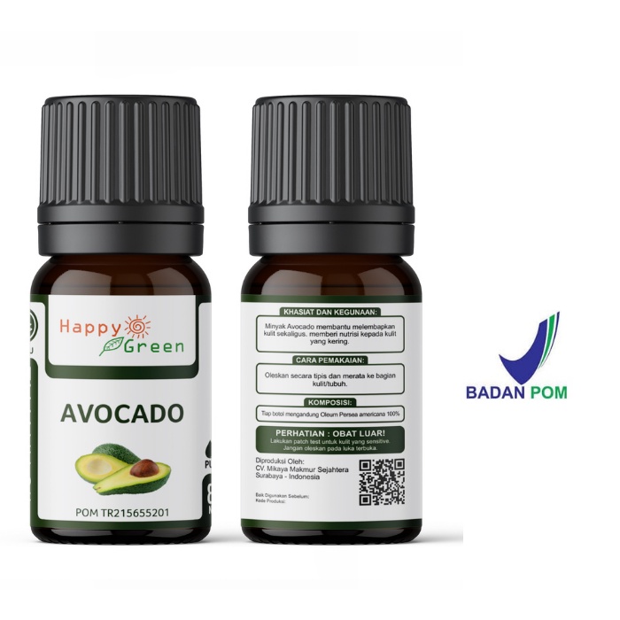 BPOM Happy Green Avocado Oil Extra Virgin - Minyak Alpukat Cosmetic Grade 100% Murni Pasti Aman