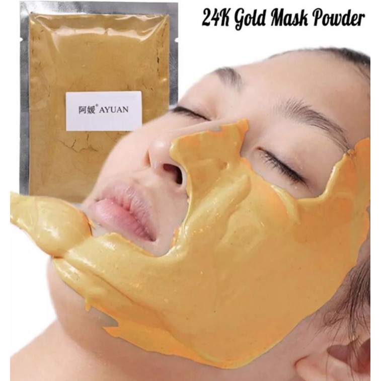 MASKER WAJAH BUBUK EMAS 24K PERAWATAN KULIT KOLLAGEN MASKER WAJAH ANTI PENUAAN ALAMI-20gr