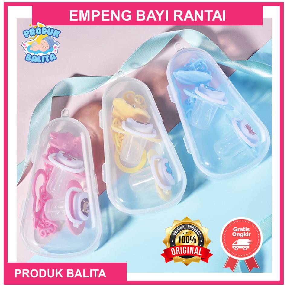 Empeng Bayi Rantai Klip Pacifier Dot Silicone bayi Set Box Dot Tali Baby Terlaris