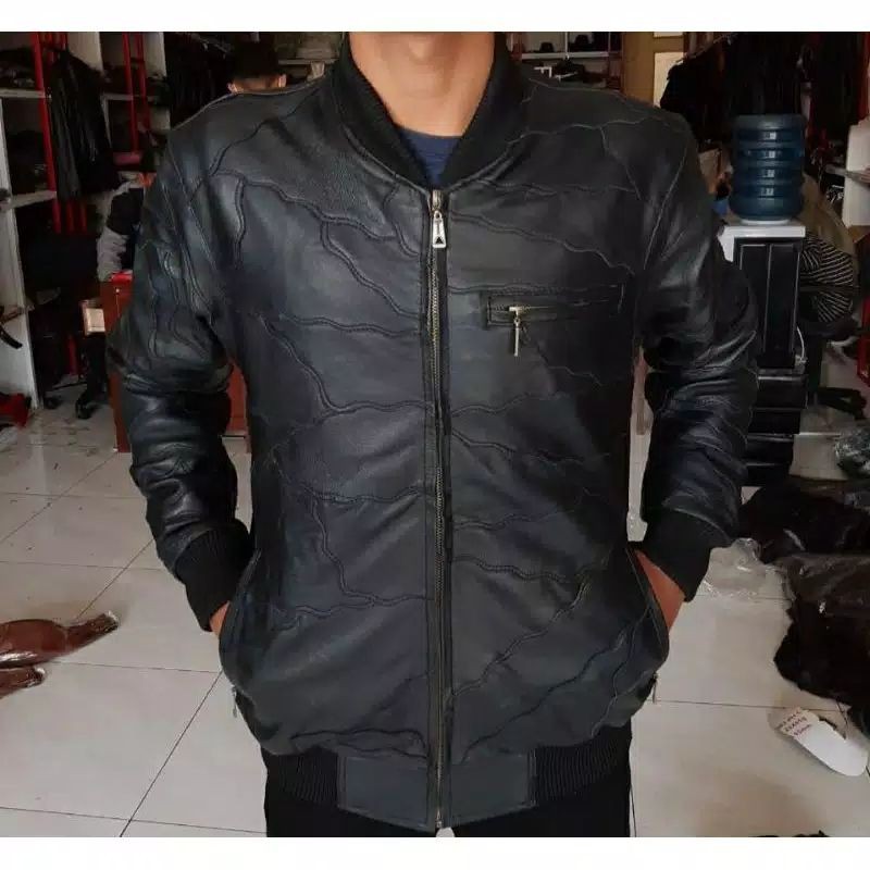 [ JAMINAN UANG KEMBALI ] Jaket Kulit Asli Sambungan Model Bomber Kulit Asli Domba Sambungan TERBARU