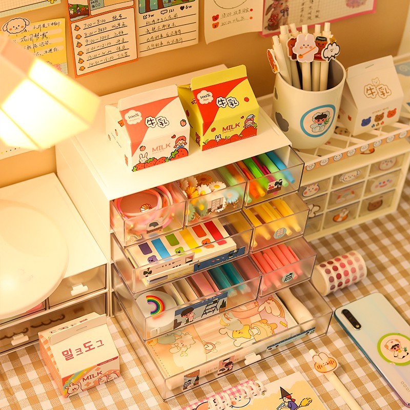 Rak Laci Desktop Organizer Kotak Penyimpanan Aesthetic Putih DS0022