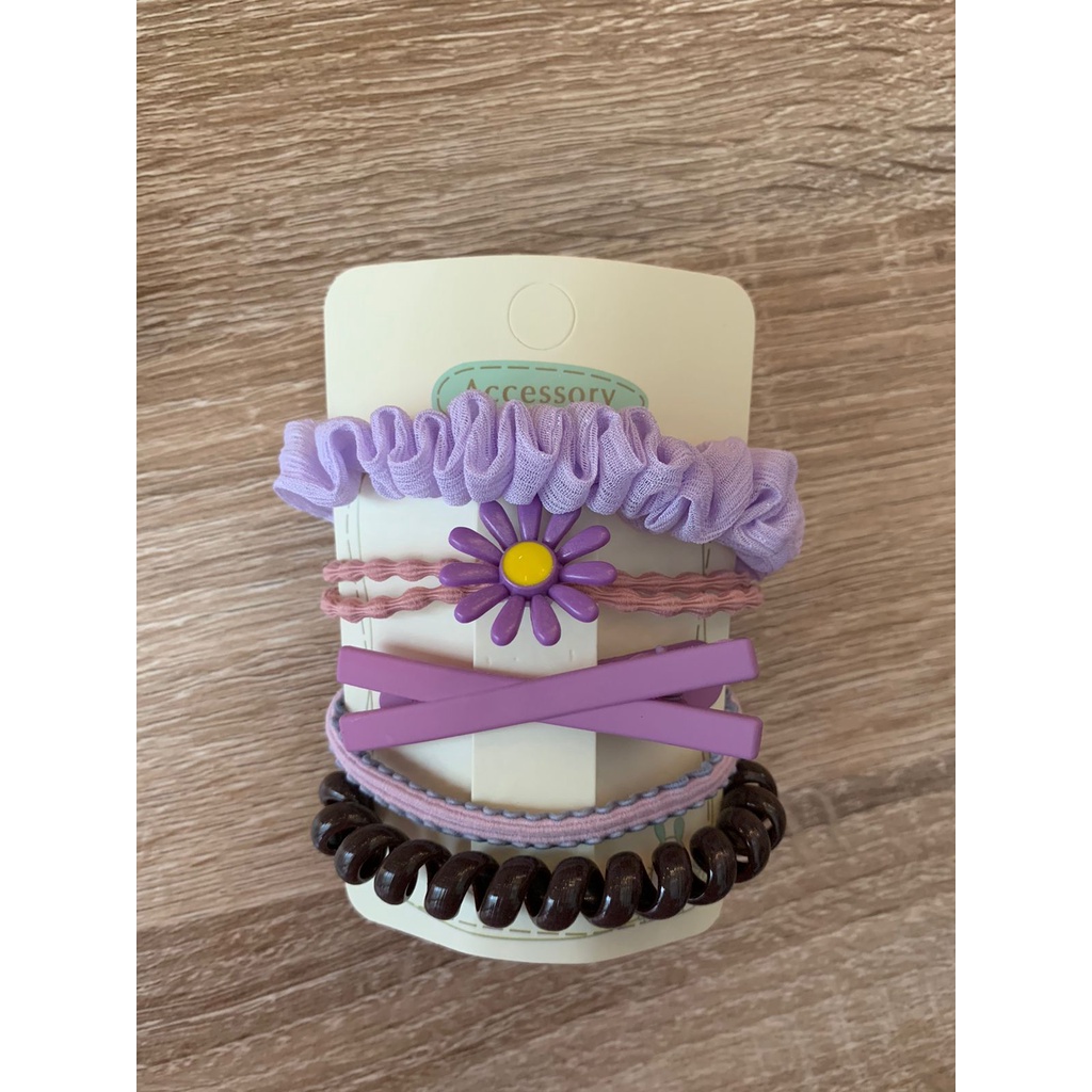 Ikat Rambut Korea Towel Ring Set ( isi 50pcs)-SET(5pc)-UNGU PASTEL