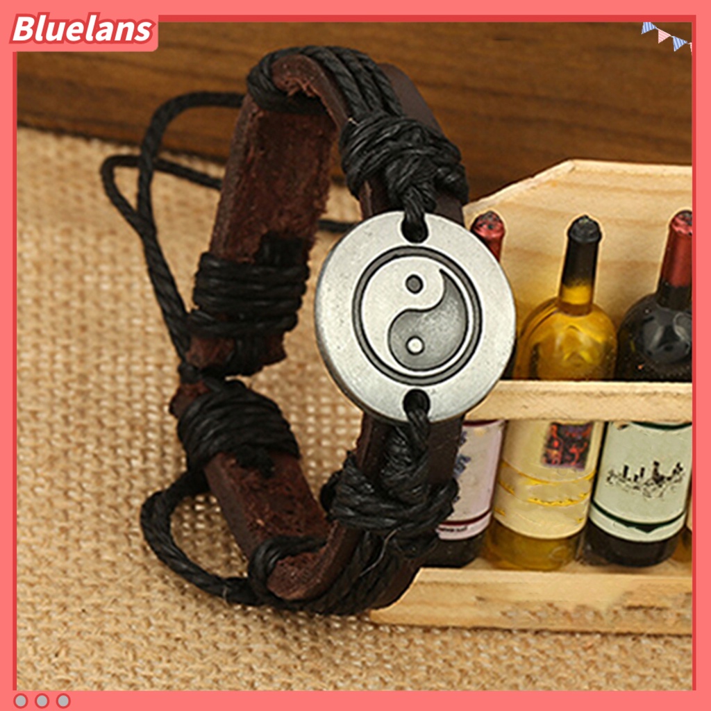 Bluelans Unisex Eight Diagram Faux Leather Rope Weave Charm Infinity Multilayer Bracelet