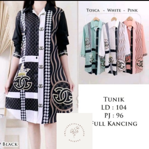 Emeliadevialar - Kemeja Atasan Wanita Tunik Gucci Import V-SLYER EDV-TK88#1JKT