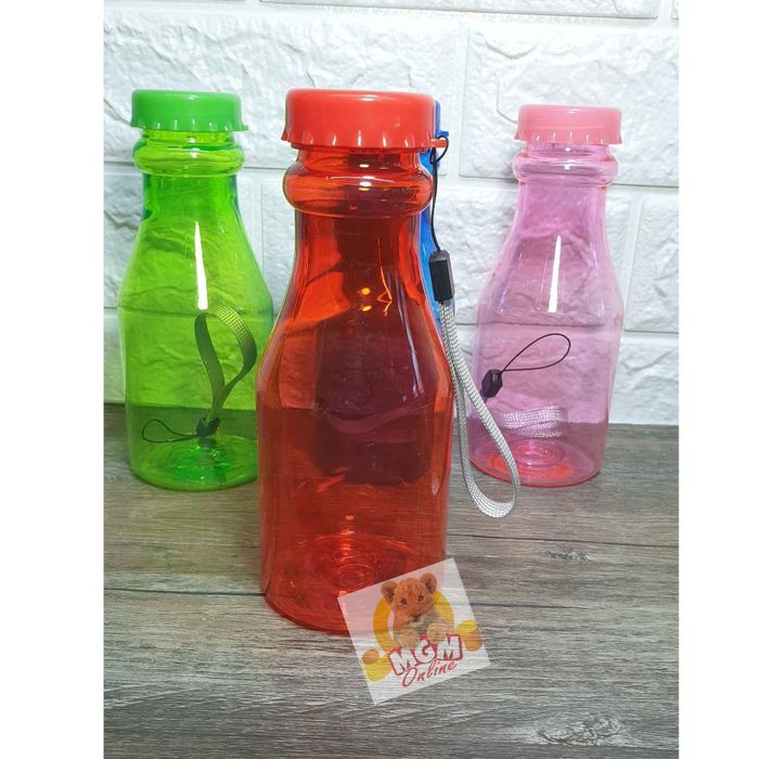 Botol Air plastik 300ML berwarna dengan Tali botol traveling 300ml