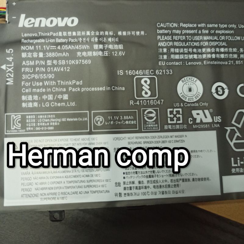 Original Baterai Lenovo Thinkpad E470 E470C E475 E475C 01AV411 01AV412 01AV413