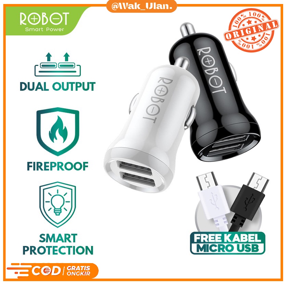 ROBOT RT-C07 RT C07 Car Charger Pengisian Dual Output 2,4A Free Kabel Micro USB