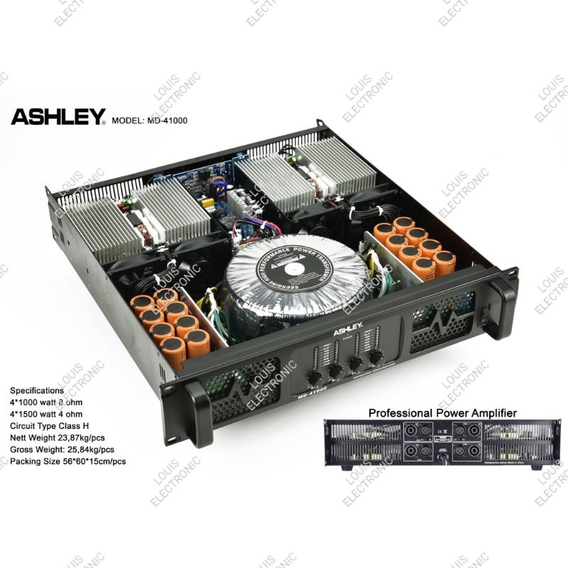 Power Amplifier ASHLEY MD41000 MD-41000 MD 41000 4 Channel Class H ORIGINAL