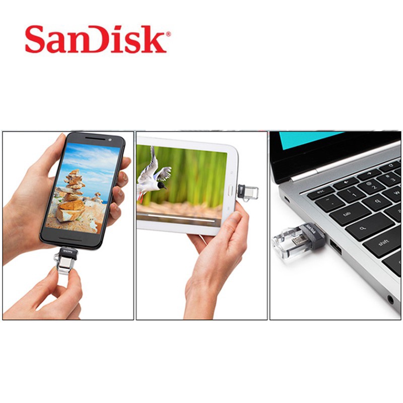 Sandisk 3.0 Flashdisk USB 3.0 High Speed Dual Interface Pendrive OTG 32GB 128GB 64GB Untuk Android