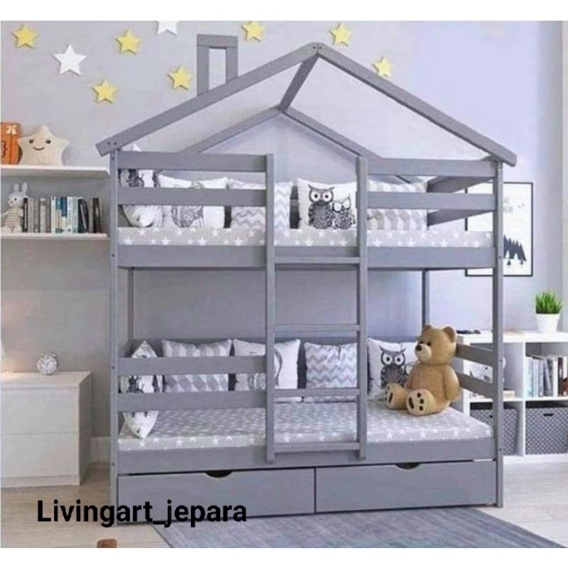 tempat tidur tingkat abu2 // tempat tidur tingkat minimalis