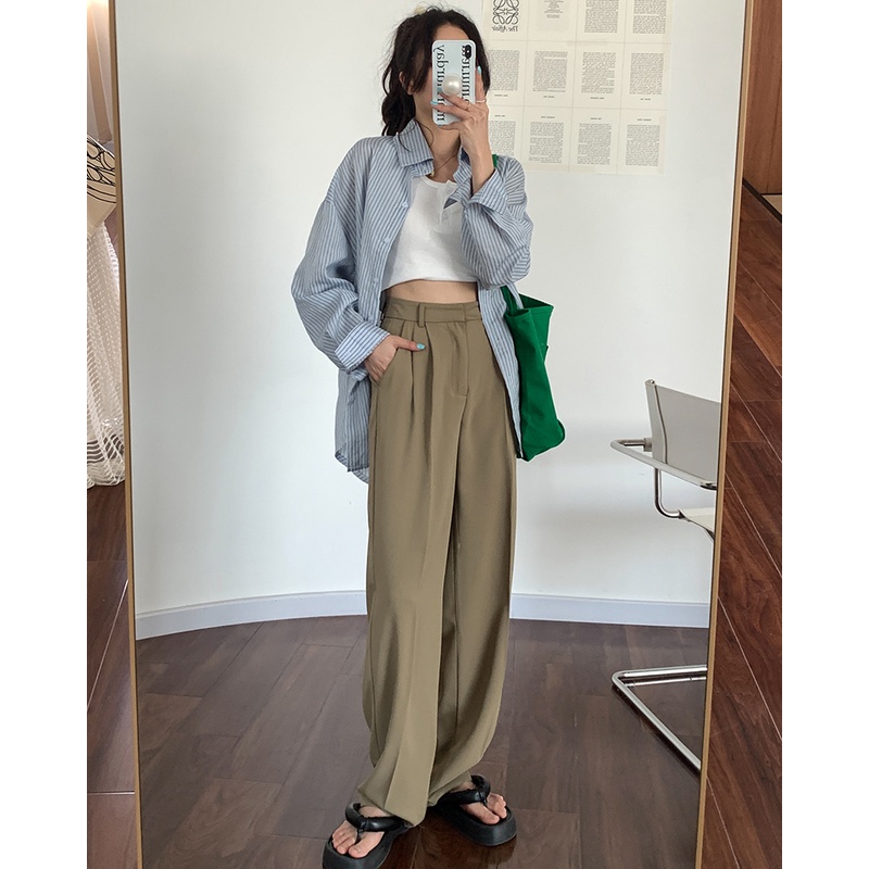 korean style celana kulot Casual celana high waist panjang wanita/straight pant