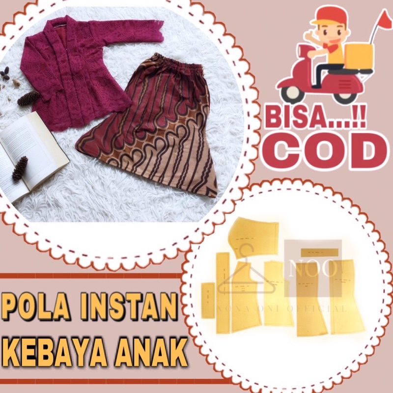BISA COD- Pola instan setelan kebaya anak kutu baru & rok duyung - pola jiplak kebaya anak tinggal j
