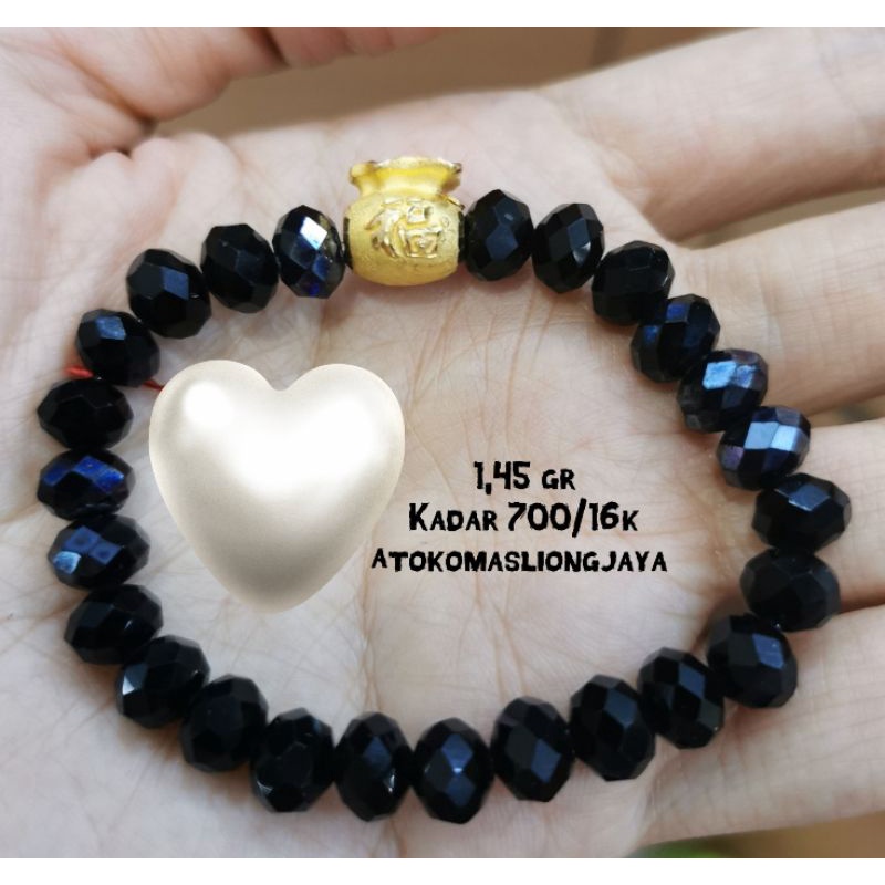Gelang Kristal Charm Saku Emas Kadar 700/16k