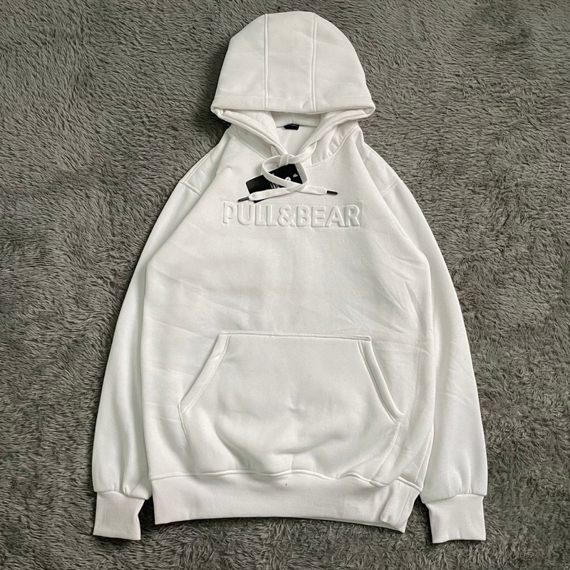SWEATER HOODIE PULL &amp; BEAR EMBOOS 3D FONT TIMBUL FULL TAG AND LABEL