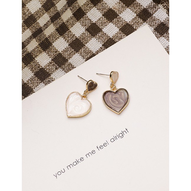 LRC Anting Tusuk Fashion Color  Asymmetric Love Square Geometric Drop Oil Contrast Earrings P22289