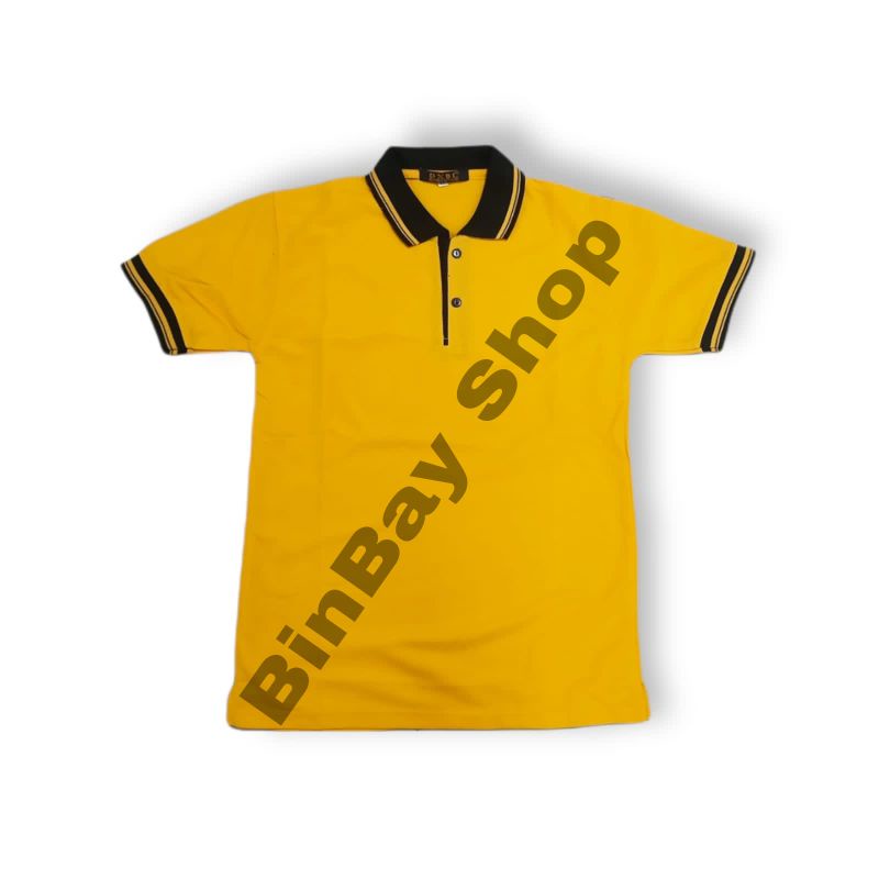 Kaos Kerah Murah Bahan PE Lengan Pendek Kuning Kunyit Lis Hitam