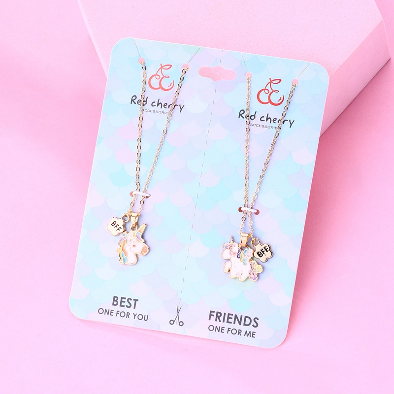 2pcs / Set Kalung Rantai Liontin Unicorn Lucu Untuk Wanita