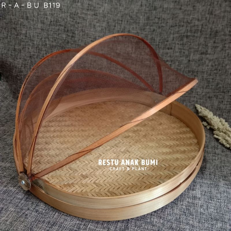 ( TD3 ) (B119) Tudung Saji Bambu Bulat Datar 35cm|Wadah Snack|Tempat Kue|Wadah Kue|Hantaran|Seseraha