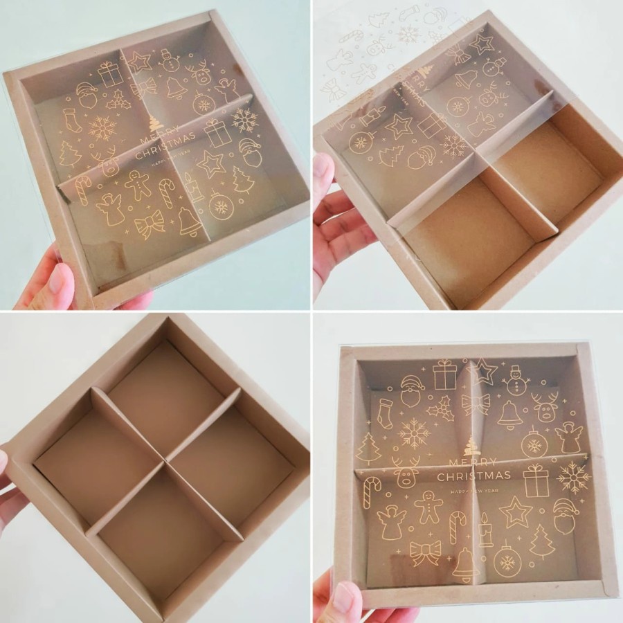 

(5 Pcs) Dus Mika Natal Kotak Kemasan Box Snow Skin Dos Eggtart Sekat 4 Merry Christmas Packaging Hampers