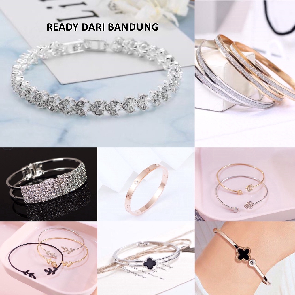 Gelang Fashion Love Bangle Hoop Kristal Kotak Titanium Love Leaf Snowflake Gaya Korea Untuk Wanita