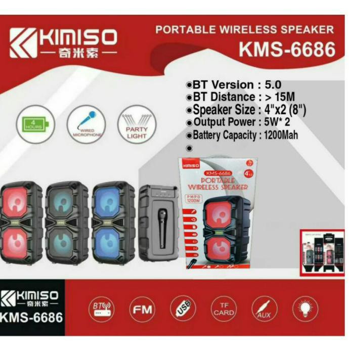 Jual Speaker Bluetooth Kimiso Led Mic Karaoke Portable Wireless Kms