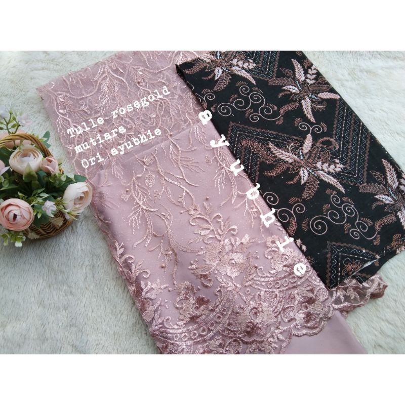 Set Kain batik Jarik Kebaya Paket bridesmaid brokat tile mutiara Free sateen Daleman furing kebaya