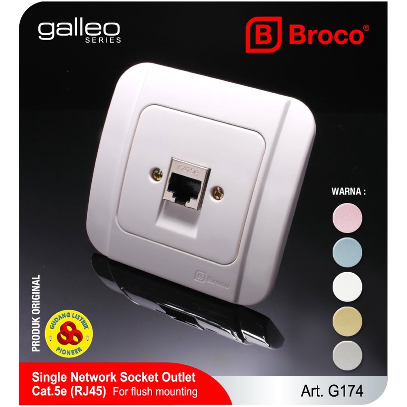 Broco Stop Kontak Data Cat 5E Galleo G174-55S Socket Outlet Data Cat5 White