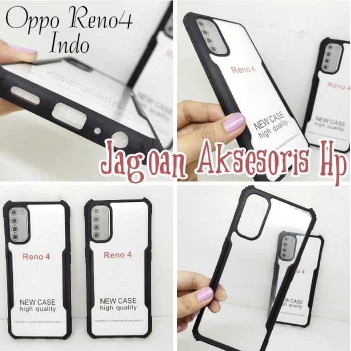 Anti Shocking Reno4 5G Indo 6.4 Inch Hardcase Mika List Hitam Fusion Acrylic Case