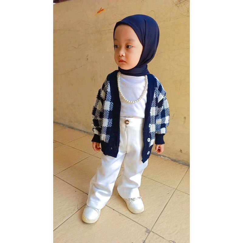 Cardigan Catur Rajut Anak Perempuan 1-5 tahun Premium Import / Kardigan Bayi Catur Hitam Putih