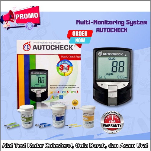 PROMO alat cek gula darah 3 in 1 lengkap autocheck alat pengecek kolesterol dan gula darah aman prak