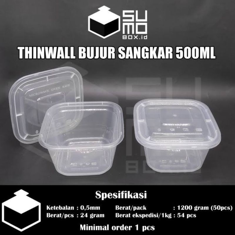 thinwall kotak 500ml / Thinwall 500ml Square Thinwall 500ml bowl isi 25pc Cup Salad 500ml Mangkuk 50