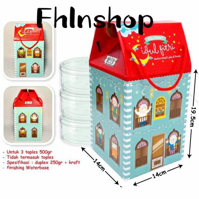 

kotak box toples kue kering/dus hampers lucu cookies/souvenir lebaran - Biru Muda